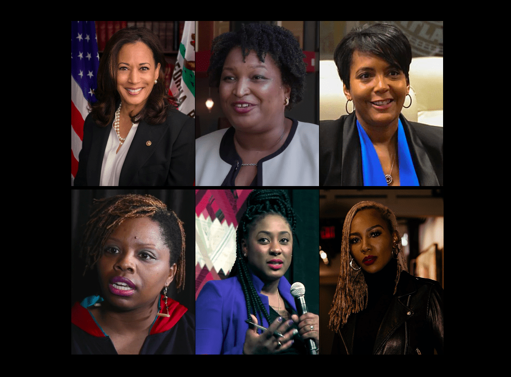 (clockwise) Kamala Harris, Stacey Abrams, Keisha Lance-Bottoms, Patrisse Cullors, Alicia Garza and Opal Tometi.