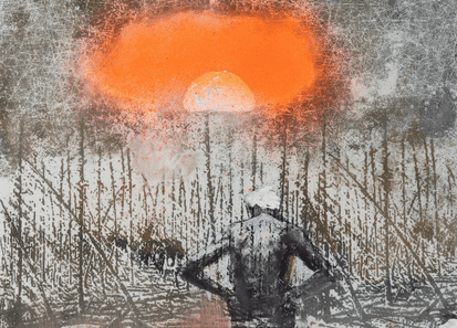 Paul Onditi, All Before Me Detail, Mixed media on digital polyester inkjet plate, 2020 