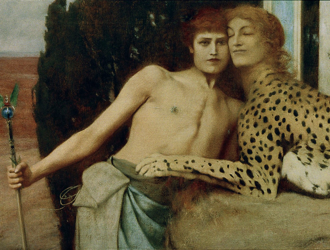 Fernand Khnopff (1858 – 1921), Des caresses (the Sphinx), 1896. Detail. 
Oil on canvas, 50,5 × 150 cm.  © Brüssel, Musées Royaux des Beaux-Arts.