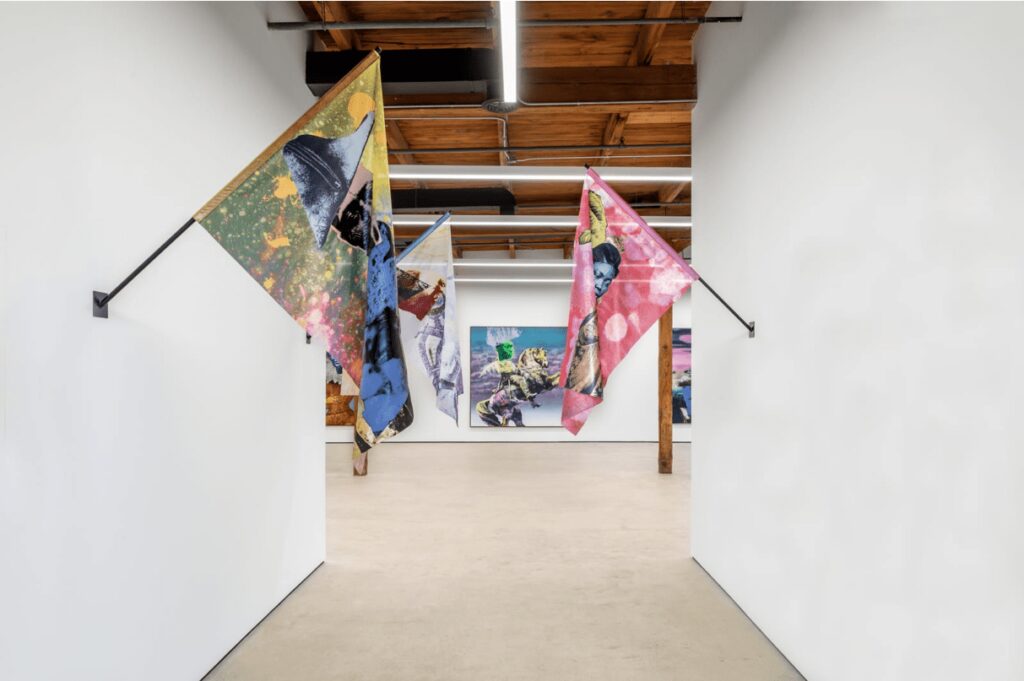 Raphaël Barontini, The Night of the Purple Moon, Installation view at Mariane Ibrahim, 2021.