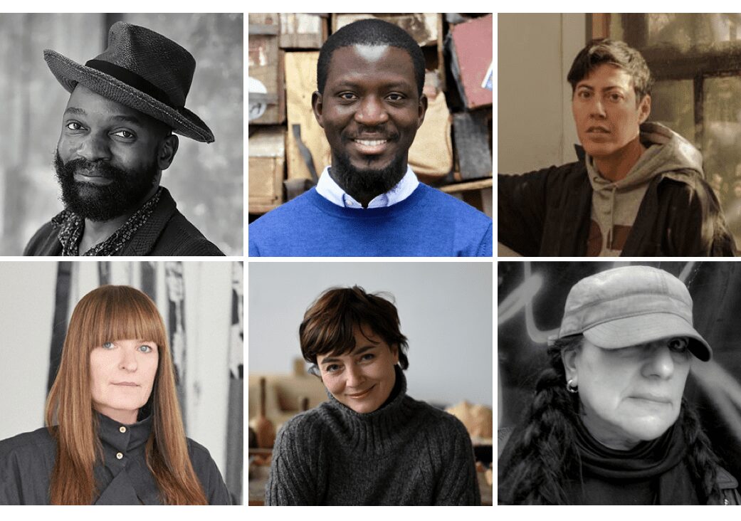 (Clockwise from top left) Samson Kambalu; Ibrahim Mahama; Nicole Eisenmann; Teresa Margolles; Paloma Varga Weisz; Goshka Macuga