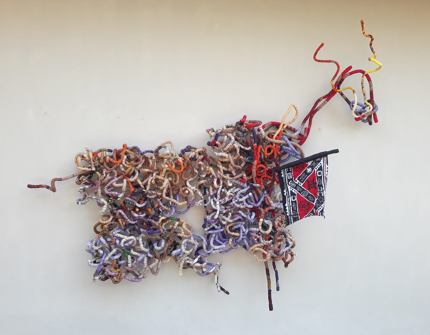 Eva Obodo, Nightmare, 2020. Jute cloth, thread 235 x 206 x 46cm. Courtesy the artist and kó gallery.