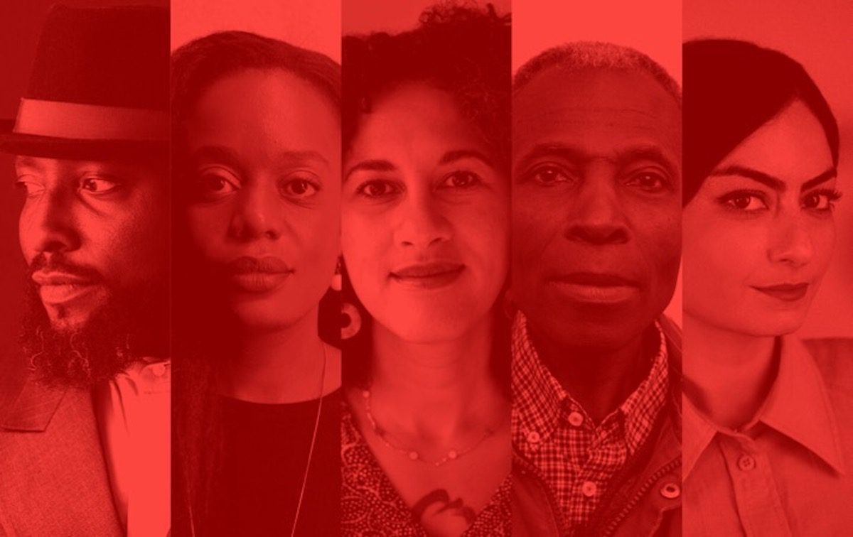 Rencontres de Bamako curatorial team. From left: Bonaventure Ndikung (Artistic Director); Tandazani Dhlakama, Liz Ikiriko, Akinbode Akinbiyi, Meriem Berrada (curators). Image: Archive Appendix.
