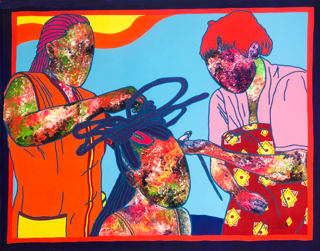 Ajarb Atwega Bernard, Douala 24 December, 2021. 200x239 cm. Courtesy of Galerie AFIKARIS, Paris.