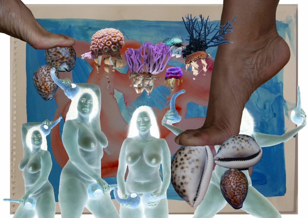 Alberta Whittle, Dreaming Other-ways (2021), digital collage, aluminum, plexiglass, Facemount print, 65 x 90 cm. Courtesy the artist and Copperfield London. Commissioned by Kunsthall Trondheim and The Seed Box.
