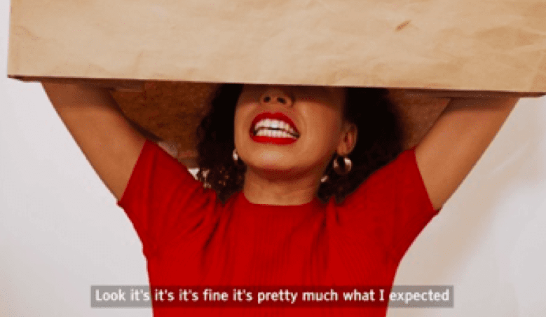 Rosa-Johan Uddoh, Brown Paper Envelope Test, 2021, HD Video, 7 minutes 36 seconds, film still. Image courtesy of the artist.