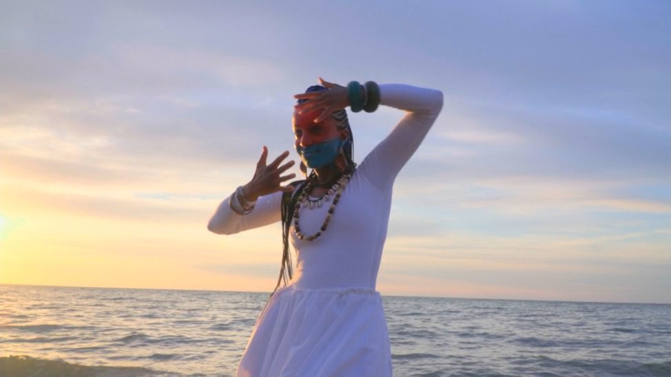 Camille Turner, Nave, 2021-2022, 00:12:34 (H:M:S), three-channel 3840 x 2160 video installation. Commissioned by the Toronto Biennial of Art. On view at Small Arms Inspection Building, Mississauga, ON as part of the Toronto Biennial of Art, 2022. Photo: Toni Hafkenschied. Courtesy Toronto Biennial of Art.
