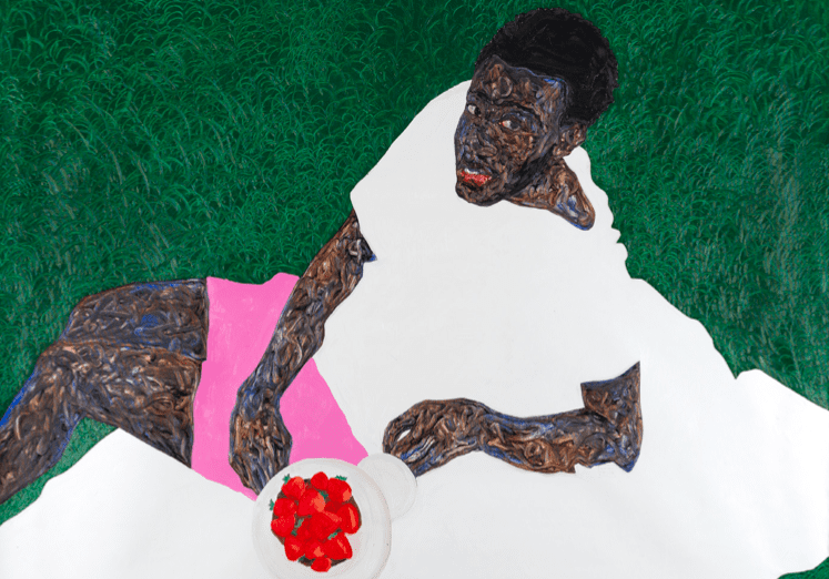 Amoako Boafo, Strawberries and pink shorts (detail), 2022. Courtesy Mariane Ibrahim