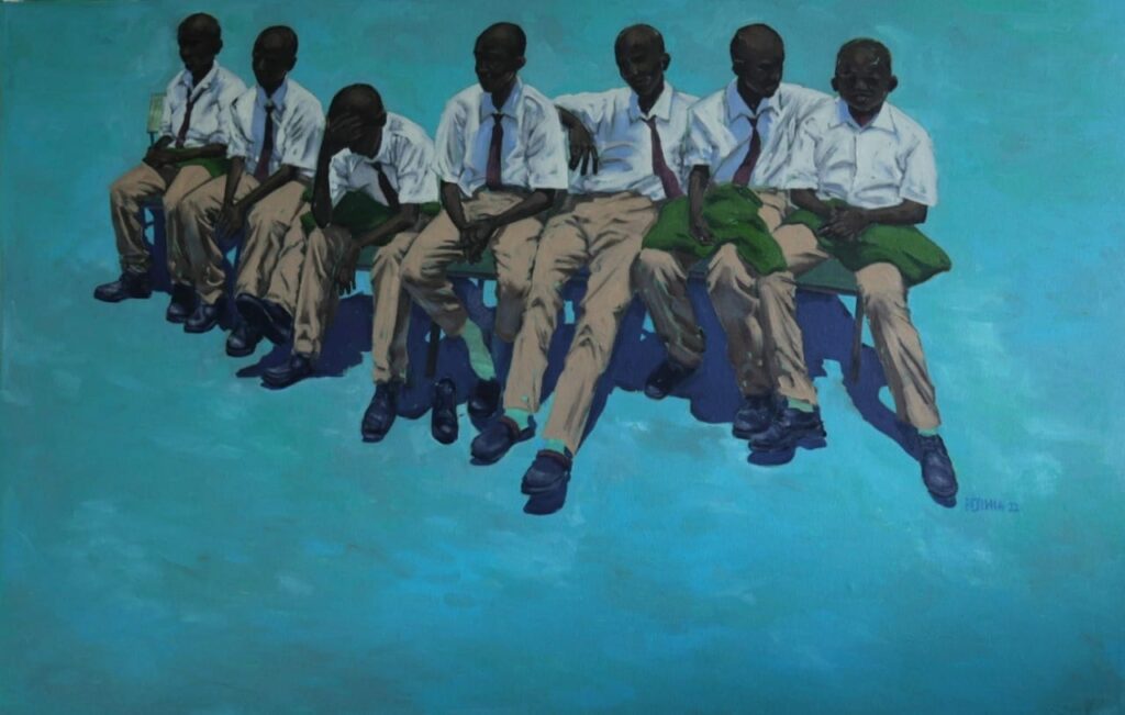 AKKA Project,Paul Njihia Njogu, 8 Boys, 90  x 139 cm, Oil on Canvas