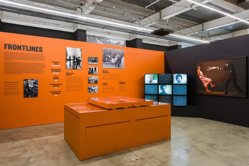 War Inna Babylon: The Community's Search for Truths and Rights, curated by Tottenham Rights alongside independent curators Rianna Jade Parker and Kamara Scott at ICA London (2021). Exhibition Design: Abi Wright. Photo credit: Mark Blower