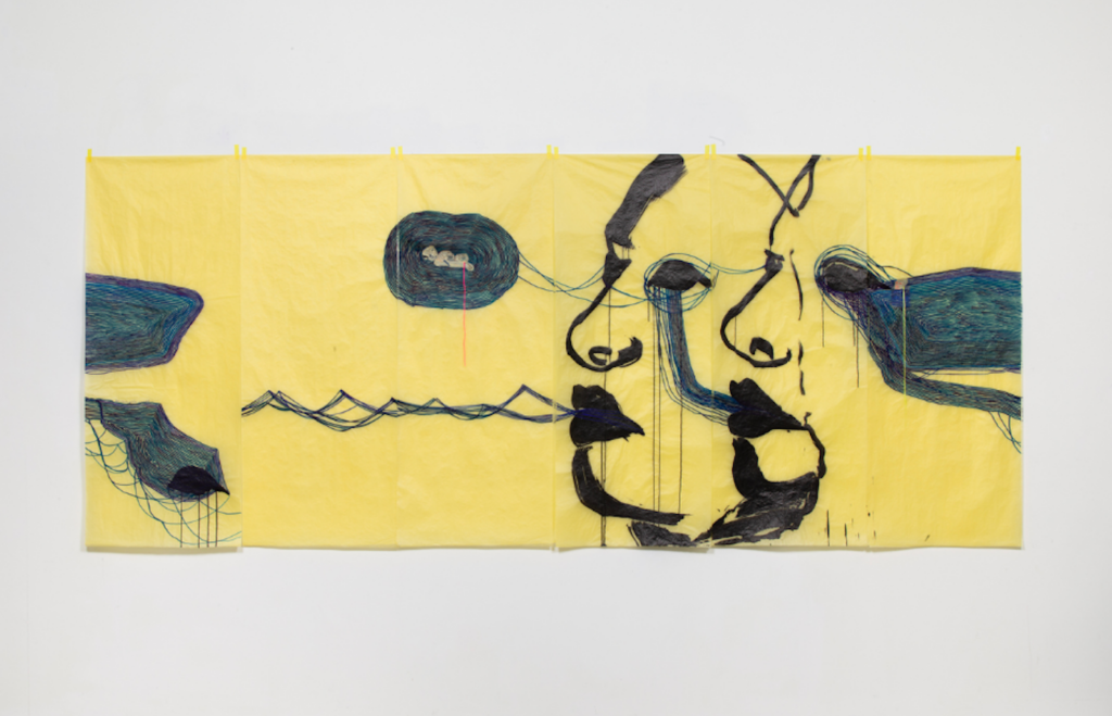 Wura-Natasha Ogunji
Lagoons and Lagoon and Lagoons, 2021, Thread, ink, graphite, collage on tracing paper, 60 x 144 inches