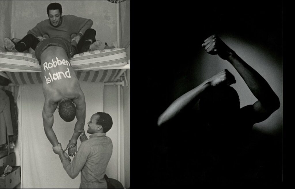 George Hallett, The creation of a book cover, London, 1972; Untitled, London, 1970s. Handprinted silver prints. Private collection. Courtesy of Peltz Gallery