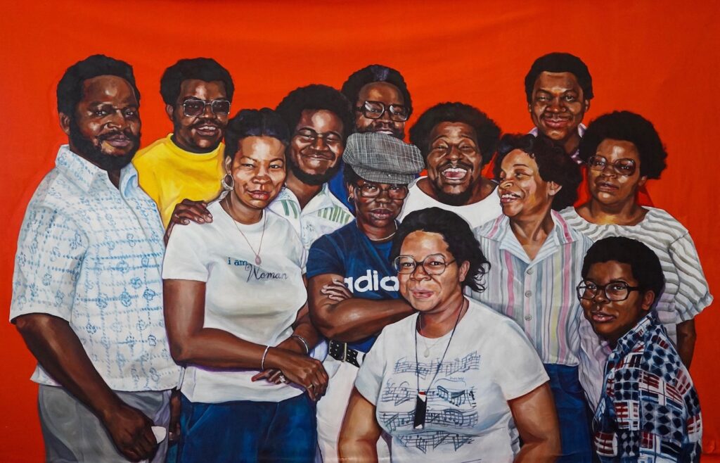 Sydney G. James, The Westside Johnsons, 2022. Acrylic on raw canvas. Courtesy of the artist. Photography by Lamar Landers.