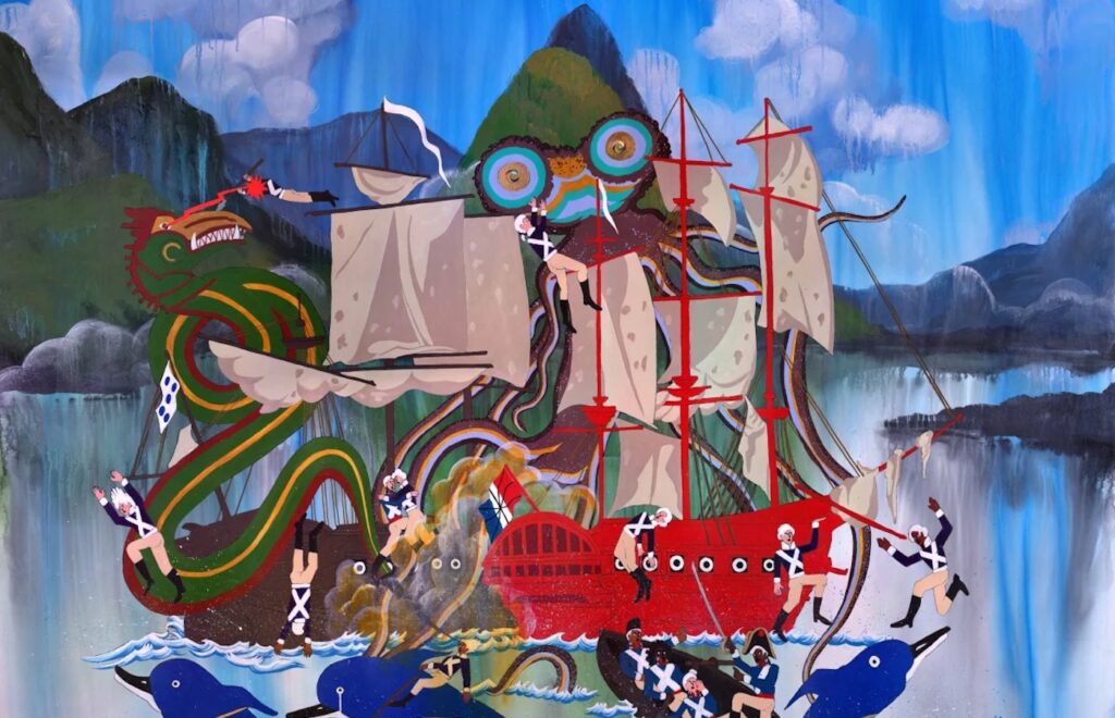 Umar Rashid, 2023, acrylic on canvas, 213.4 x 182.9 x 3.8 cm. 
Courtesy of the artist and Tiwani Contemporary.