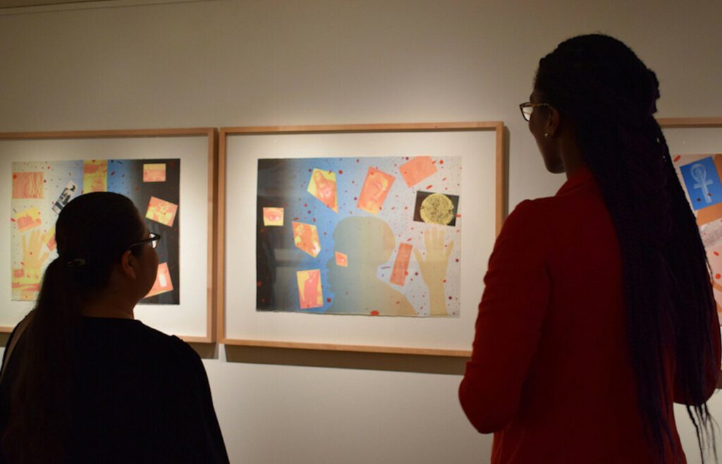 Howardena Pindell. Prints. Installation view, Art Galleries at Black Studies, UT Austin.