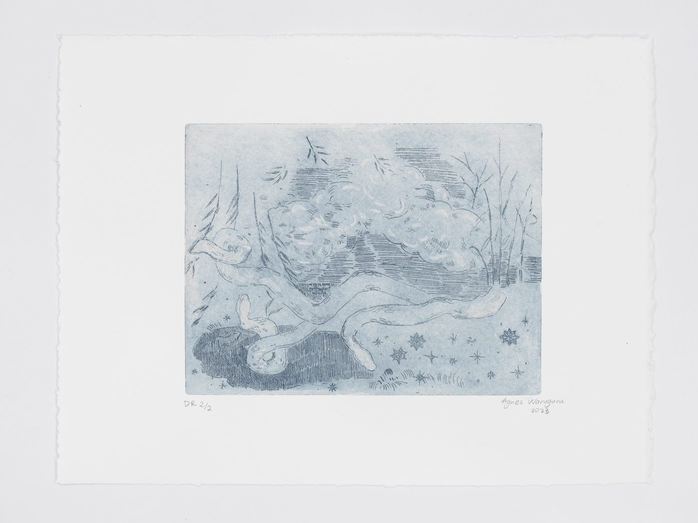 Agnes Waruguru, Messengers of a Midnight dream, 2023. Etching on Arches Rives BFK white Cotton Rag paper, 26 x 32.5 cm.