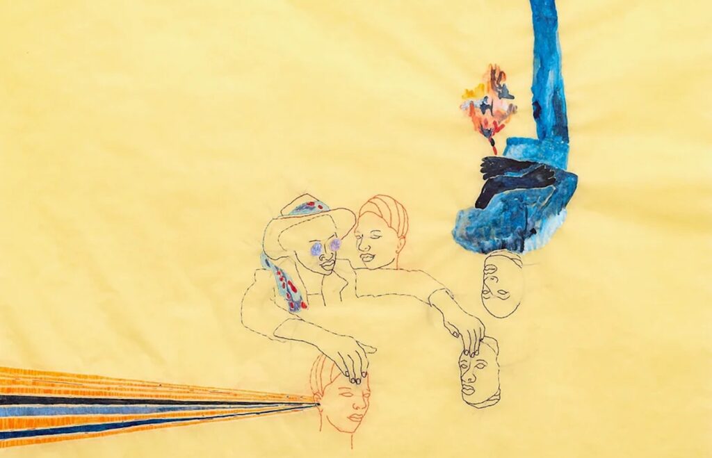 Wura-Natasha Ogunji, The one where we're all together (Detail) , 2023, thread, ink, graphite on tracing paper, 24 x 24