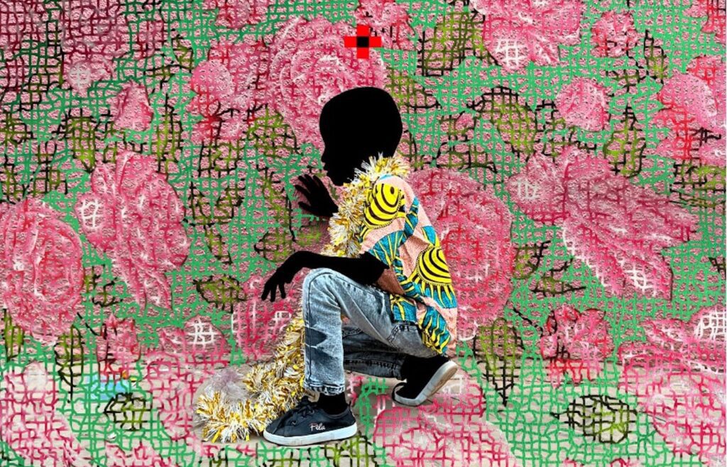 Saidou Dicko, BEAUTY LUANDA ROSES (Detail), 2022. Hand painted (ink) on photography and digital collages without retouching. Archival Pigment Print on 325 g Hahnemühle Fine Art Baryta, 75 x 100 cm
Series: THE SHADOWED PEOPLE. Courtesy of ARTCO Gallery Brussels
