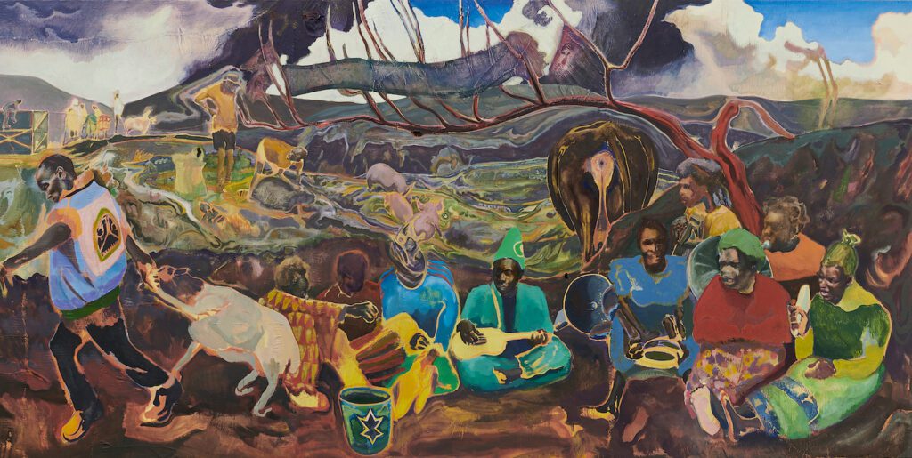Michael Armitage, Dandora (Xala, Musicians), Detail, 2022. Photo: © White Cube (David Westwood. Courtesy of the artist and Pinault Collection © Michael Armitage
