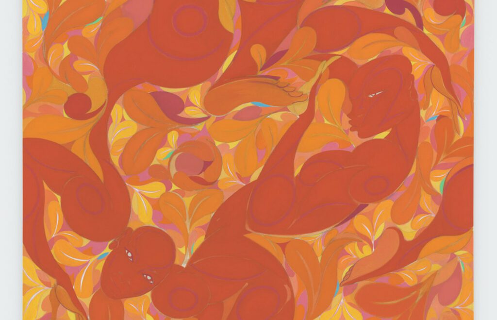 Tunji Adeniyi-Jones, Double Dive Red II (detail), 2023, 74 x 52 in. Courtesy of the artist and Gallery 1957