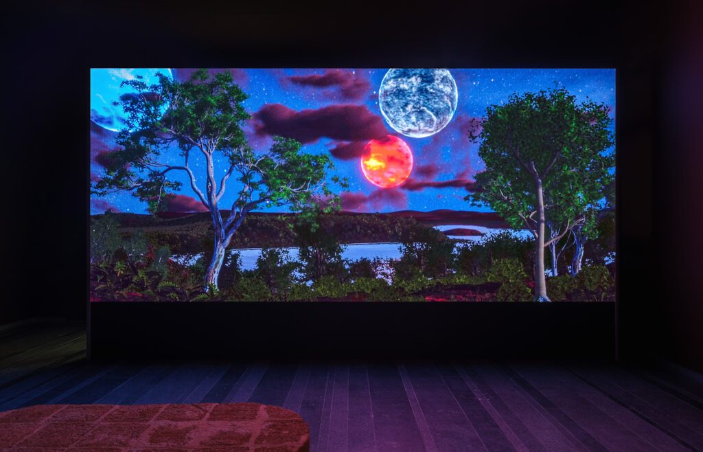 Rindon Johnson,
Clattering, 2021
Live rendering CGI projection
Installation view, Future Generation Art Prize, PinchukArtCentre, Kyiv Ukraine
Courtesy of Rindon Johnson and François Ghebaly Gallery Photo: Maksym Bilousov