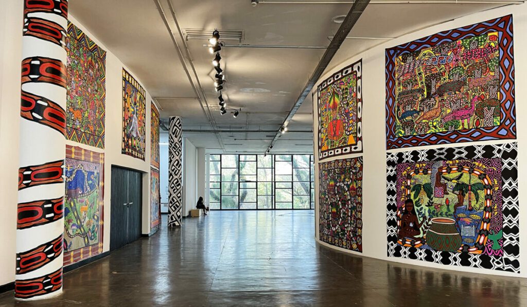 Installation View of Collective Mask-Movimento de Artistas Huni Kuin. Commissioned by Fundação Bienal de São Paulo for the 35th Bienal.