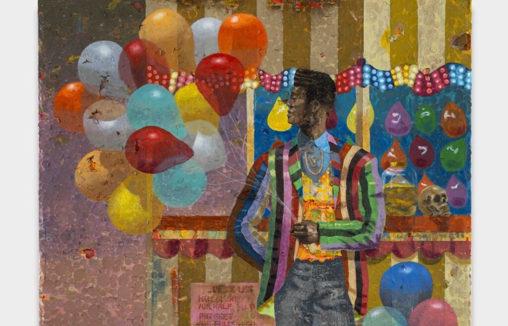 Derek Fordjour, CONfidence MAN (detail), 2023. 