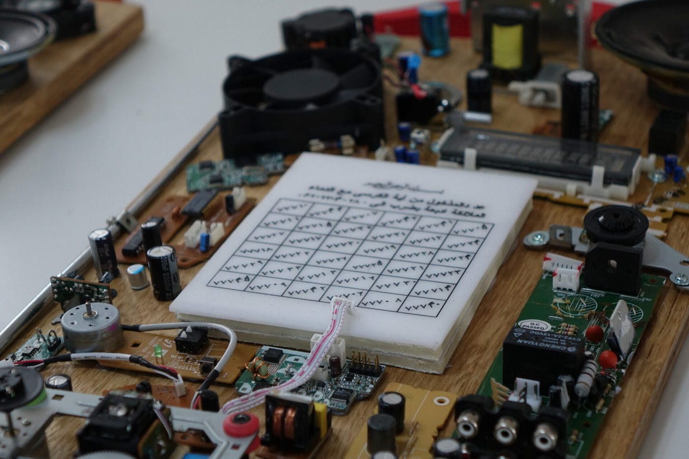 At Akademie Schloss Solitude Aderemi Adegbite works on his news series »Al-Shaafi (The Healer)« in which the uses the Islamic slates to reflect on the disconnection of the spiritual self from the physical self, 2023, photo: Daphne van de Burgwal.
