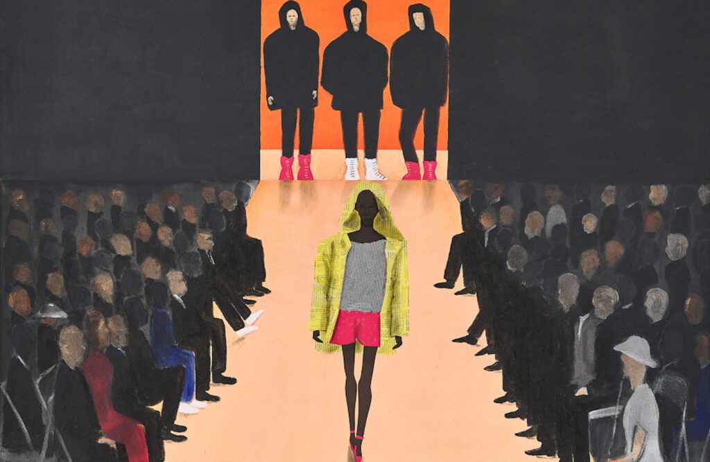 Sam Nhlengethwa, The yellow hood - diptych (detail), 2023. Courtesy of Goodman Gallery