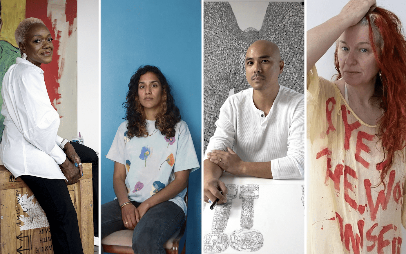 (from left to right) Claudette Johnson.  Photo © Anne Tetzlaff; Jasleen Kaur. Photo: Robin Christian; Pio Abad. Pio Abad; Delaine La Bas. Photo © Tara Darby. Courtesy of the artists. 