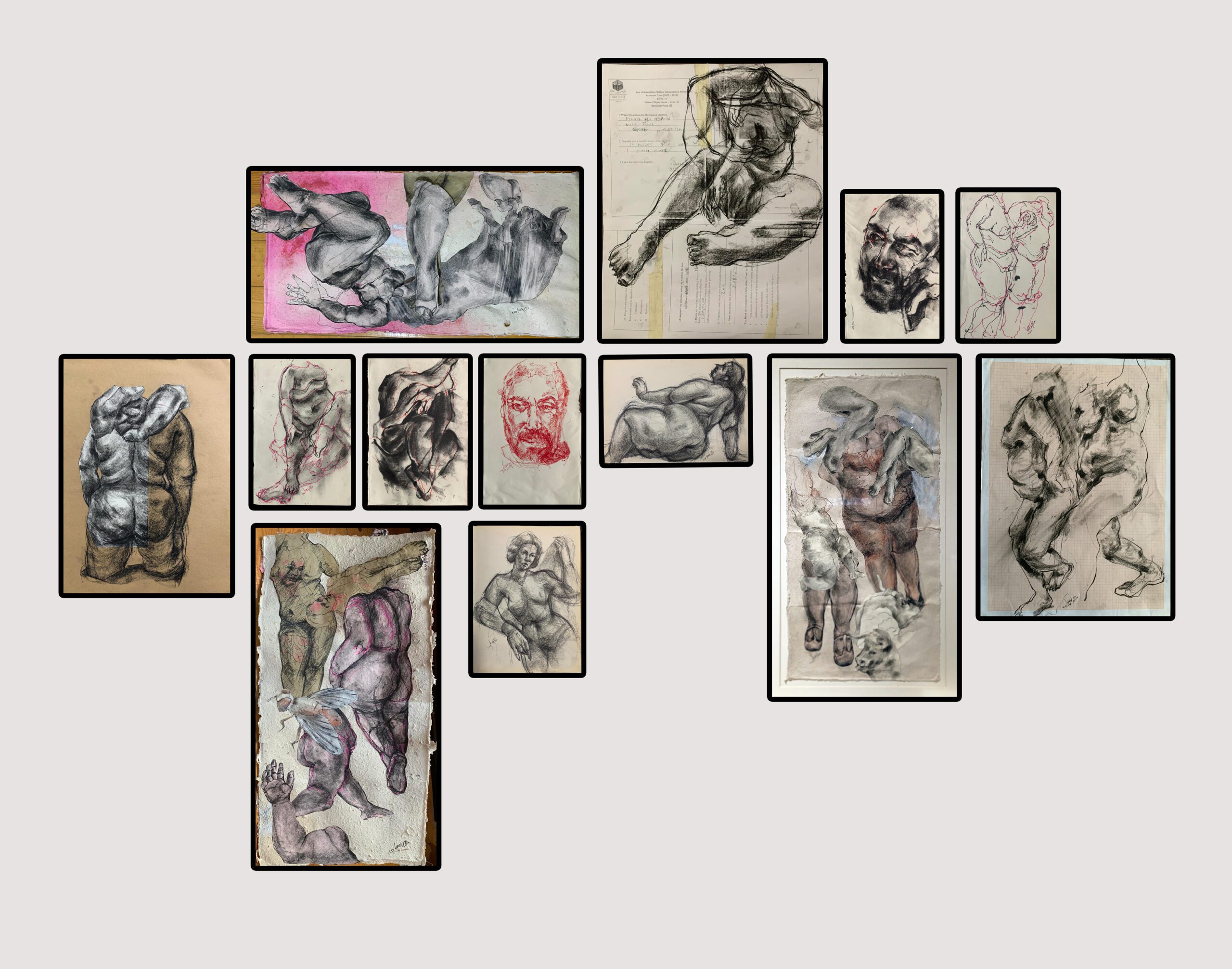 Weaam El Masry, Fragments – (b. 1976, Egypt). Drawing on toned paper