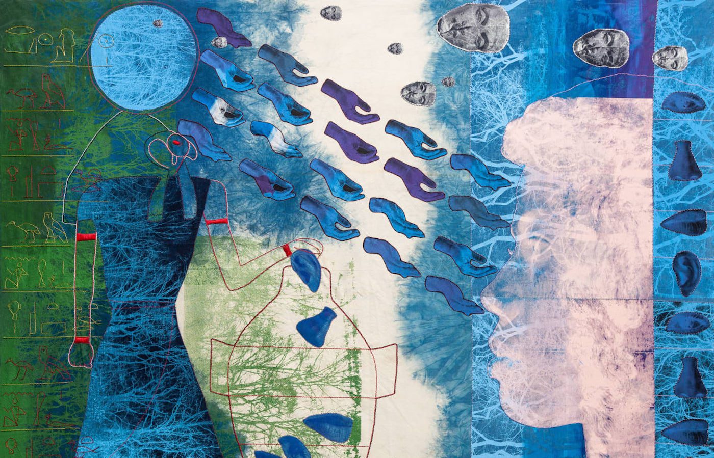 Zohra Opoku,‘I am the one who shines, the one who is above the district of the sky. I go forth to the sky. I climb upon the sun’s rays. O, I am weary, I am weary, (yet) I proceed.', (Detail) 2023. Courtesy of the artist and Mariane Ibrahim