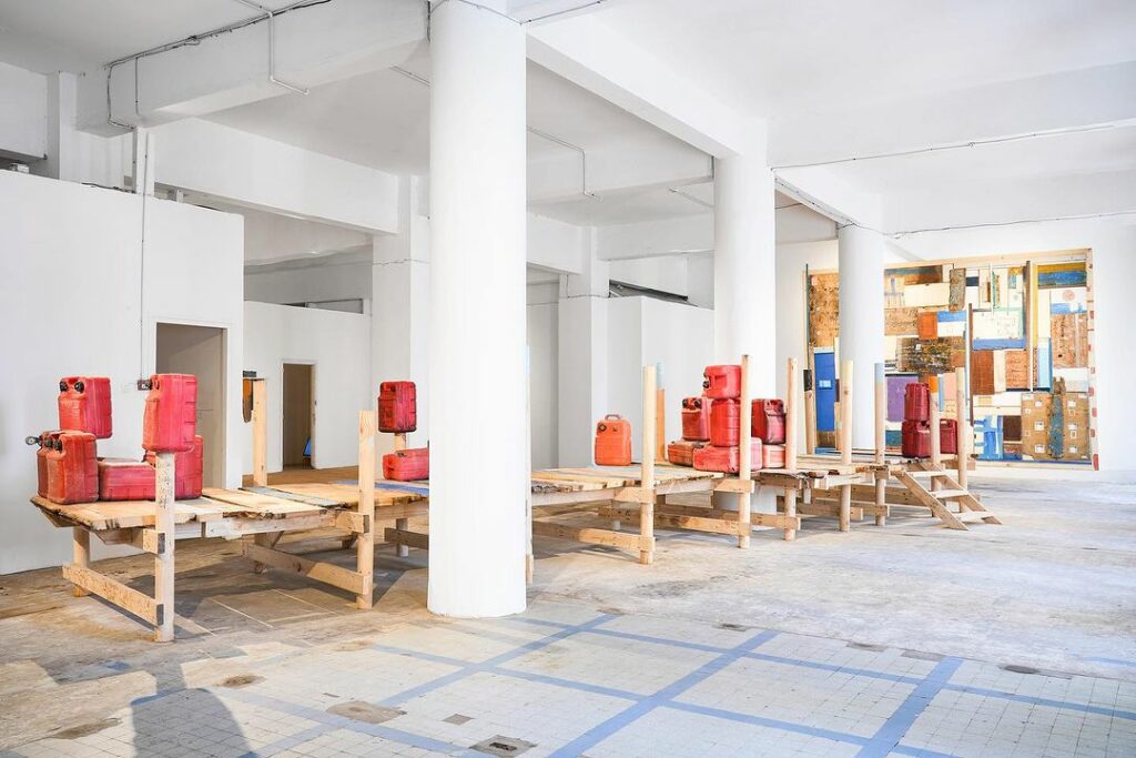 Hamedine Kane. Installation view of „Export-Import” featuring works by Younes Baba-Ali, Mbaye Diop, and Hamedine Kane. Photo: Morel Donou. Courtesy of Selebe Yoon.