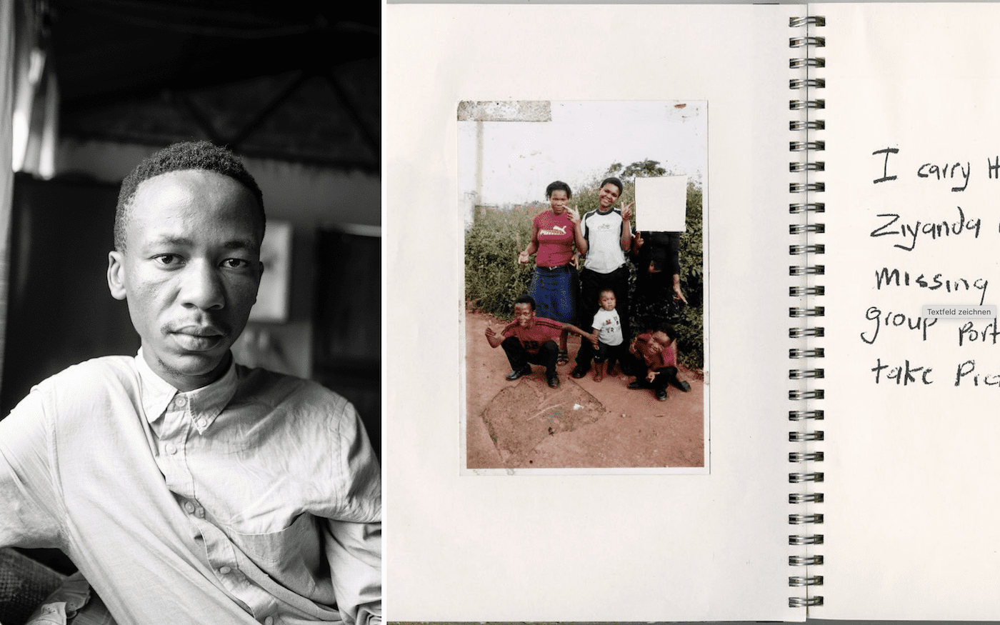 (left) Lindokuhle Sobekwa; (right) Detail from I Carry Her Photo With Me, 2024. Published by MACK.