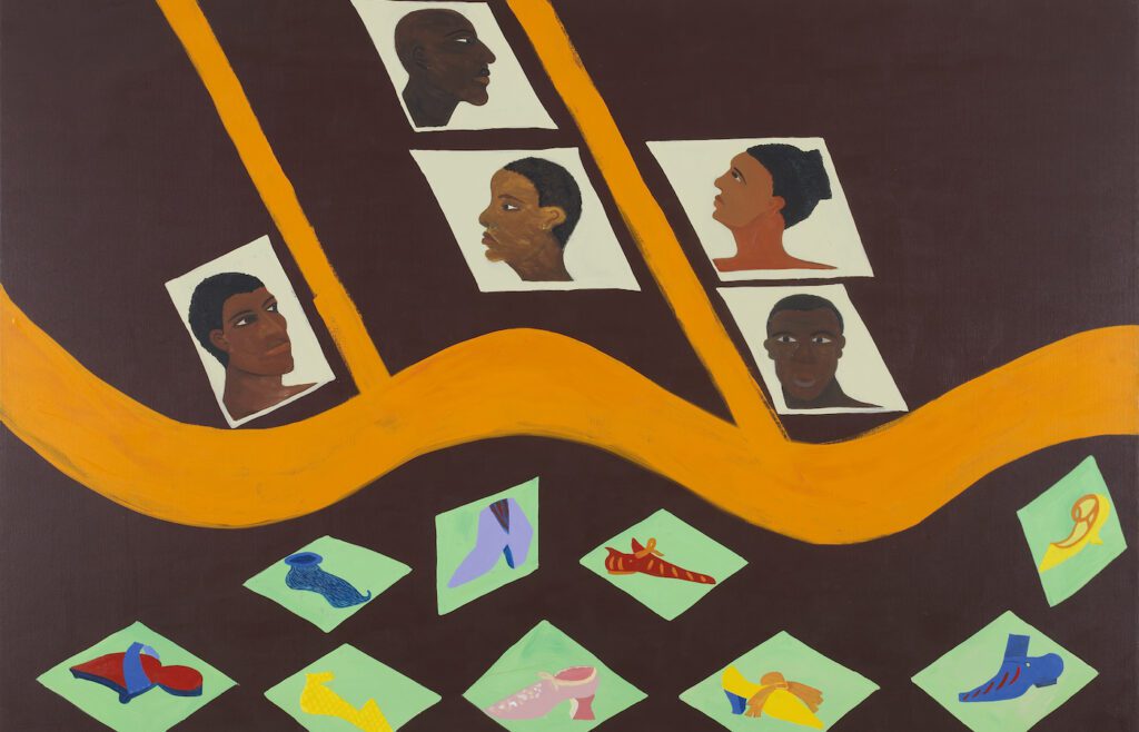 Lubaina Himid, Venetian Maps: Shoemakers, 1997. Acrylic on canvas. 
Courtesy of Hollybush Gardens, London and Greene Naftali, New York © Lubaina Himid