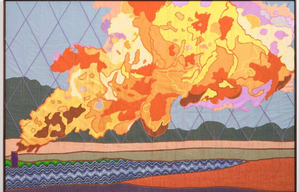 Yinka Shonibare
Nature Works (Gas Flare, Nigeria), 2025
Patchwork, appliqué, quilting, hand dyed silk,
linen and cotton and Dutch wax fabric