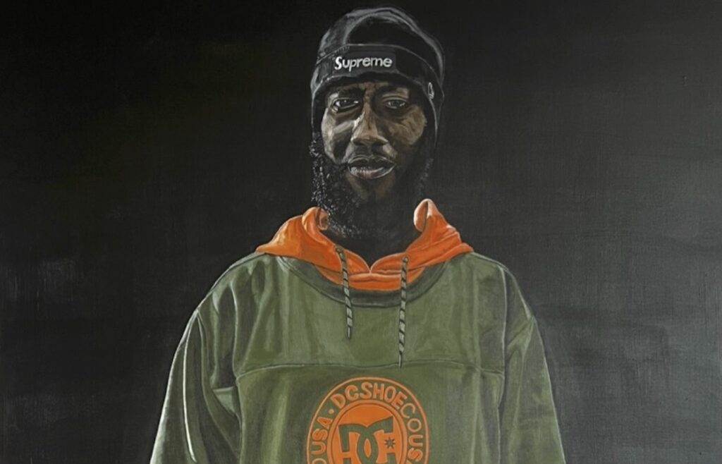 Kuamen, Amara (detail), 2024. Acrylic paint on canvas, 210 x 140 cm. Courtesy the artist.