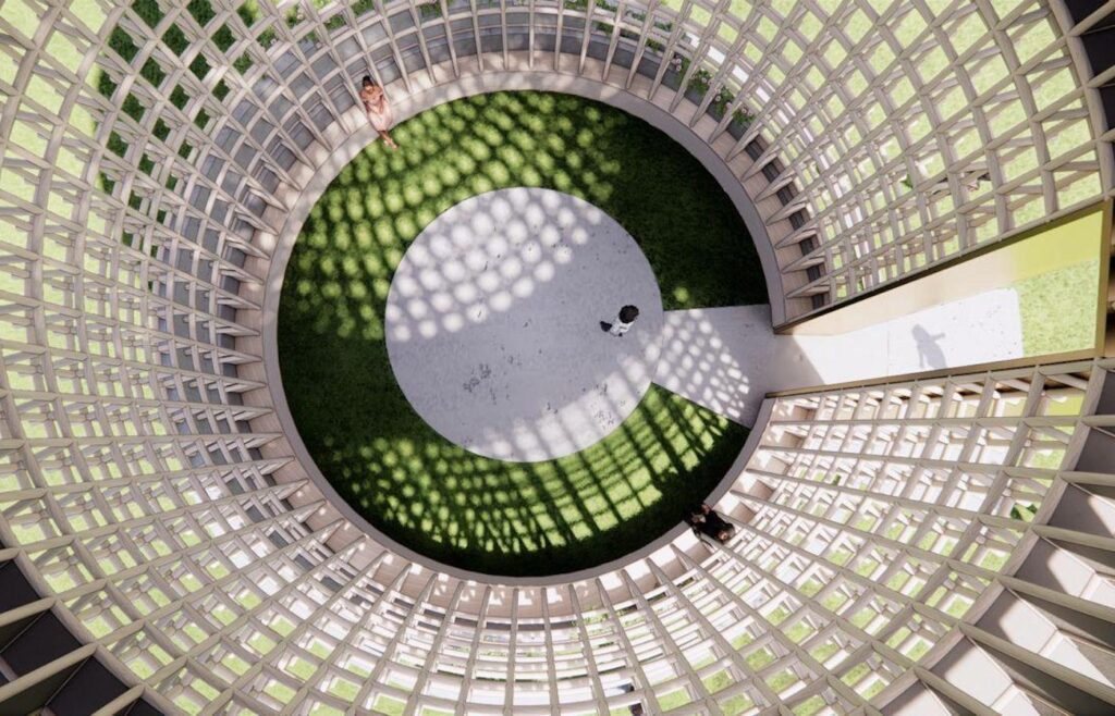 Render of the Ázágbà Pavilion, by Architect-in-Residence James Inedu George and Victor Ehikhamenor, at the inaugural Black Muse Art Festival, Benin City, Edo State Nigeria, 2025